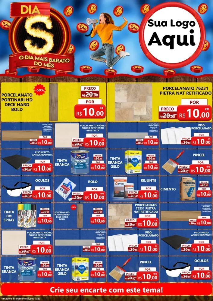 Modelo de Encarte para Encarte A4 Vertical com o tema Dia S - O Dia Mais Barato Do Mês para Pisos e revestimentos