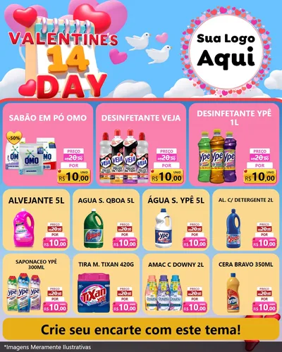 Modelo de Rede Social para Feed Instagram com o tema Valentine's Day para Produtos de Limpeza