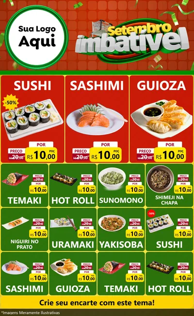 Modelo de Encarte para Encarte Grande com o tema Setembro Imbatível para Comida japonesa