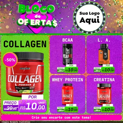Modelo de Rede Social para Feed Facebook com o tema Bloco de Ofertas para Suplementos alimentares