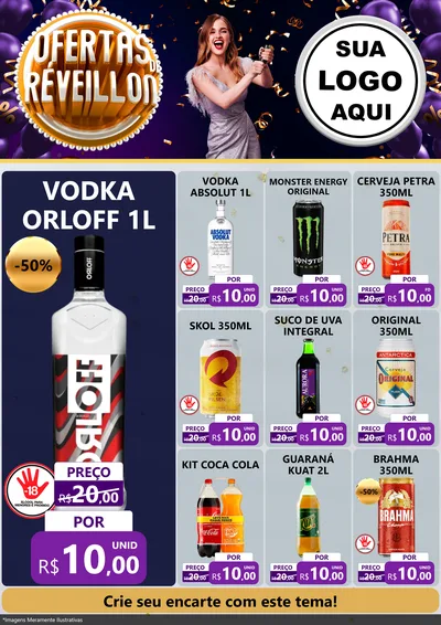 Modelo de Encarte para Encarte A4 Vertical com o tema Ofertas de Réveillon para Distribuidora de bebidas