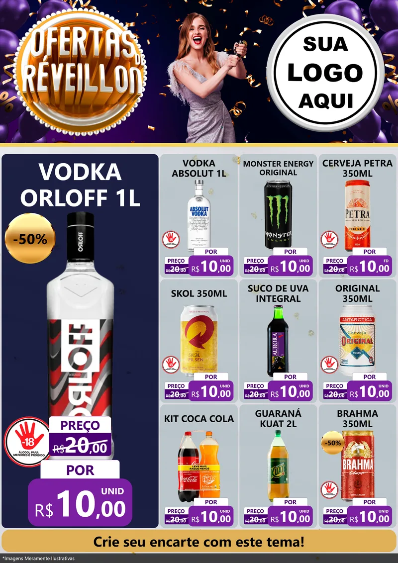 Modelo de Encarte para Encarte A4 Vertical com o tema Ofertas de Réveillon para Distribuidora de bebidas