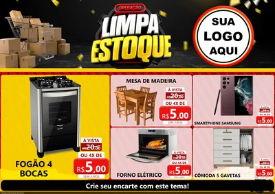 Modelo de Encarte para Encarte A4 Horizontal com o tema Operação Limpa Estoque para Móveis e Eletro