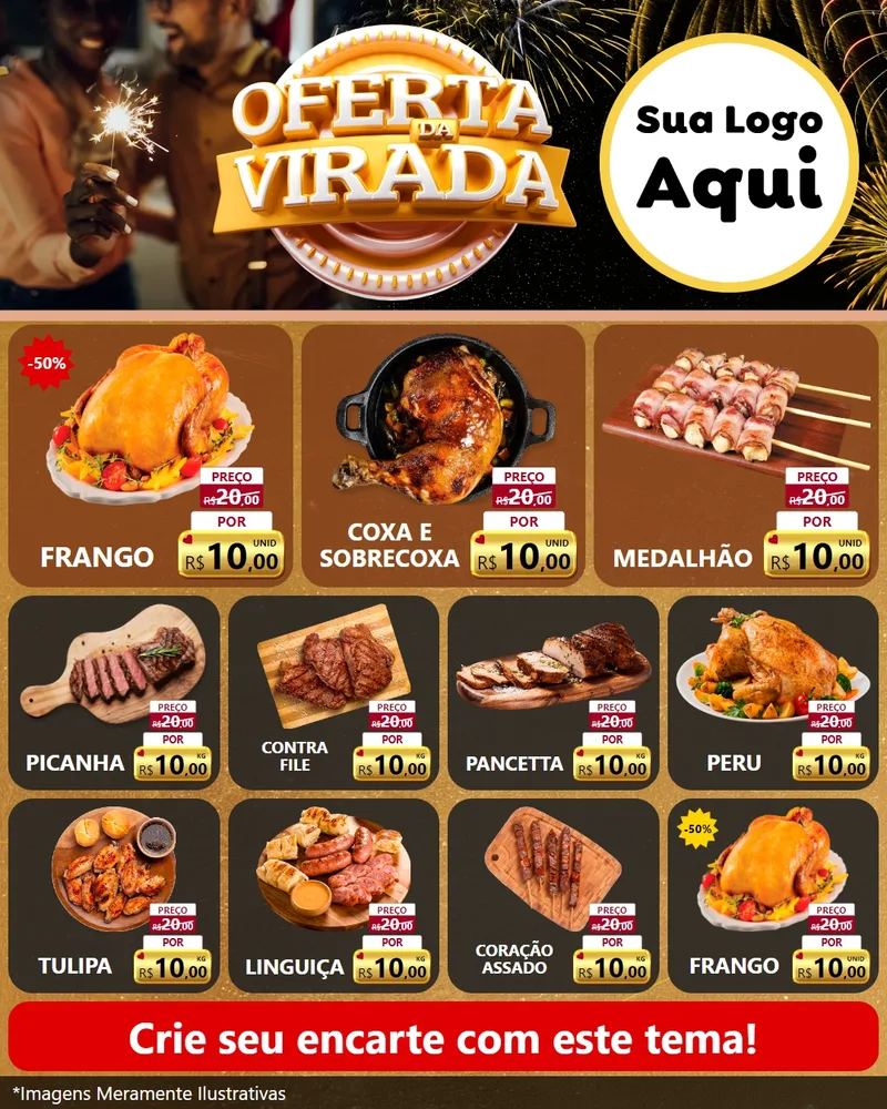 Modelo de Rede Social para Feed Instagram com o tema Oferta da Virada para Assados
