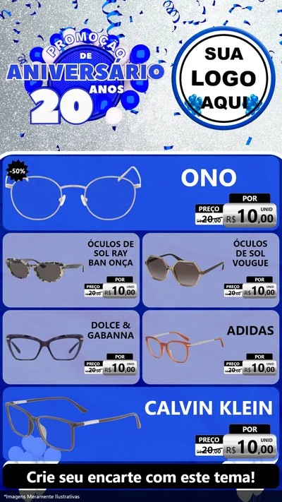 Modelo de TV para TV Vertical com o tema Promoção de Aniversário - 20 Anos para Óticas