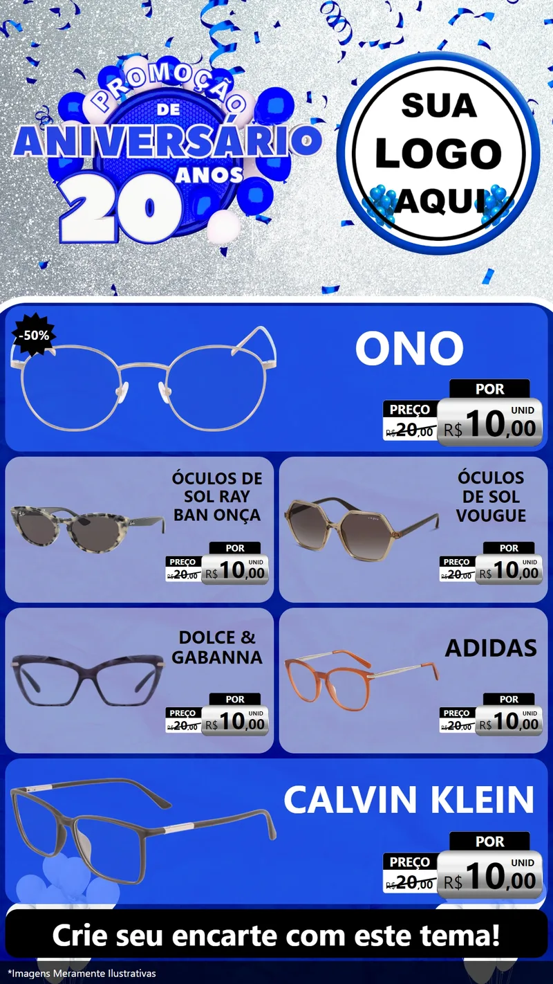 Modelo de TV para TV Vertical com o tema Promoção de Aniversário - 20 Anos para Óticas