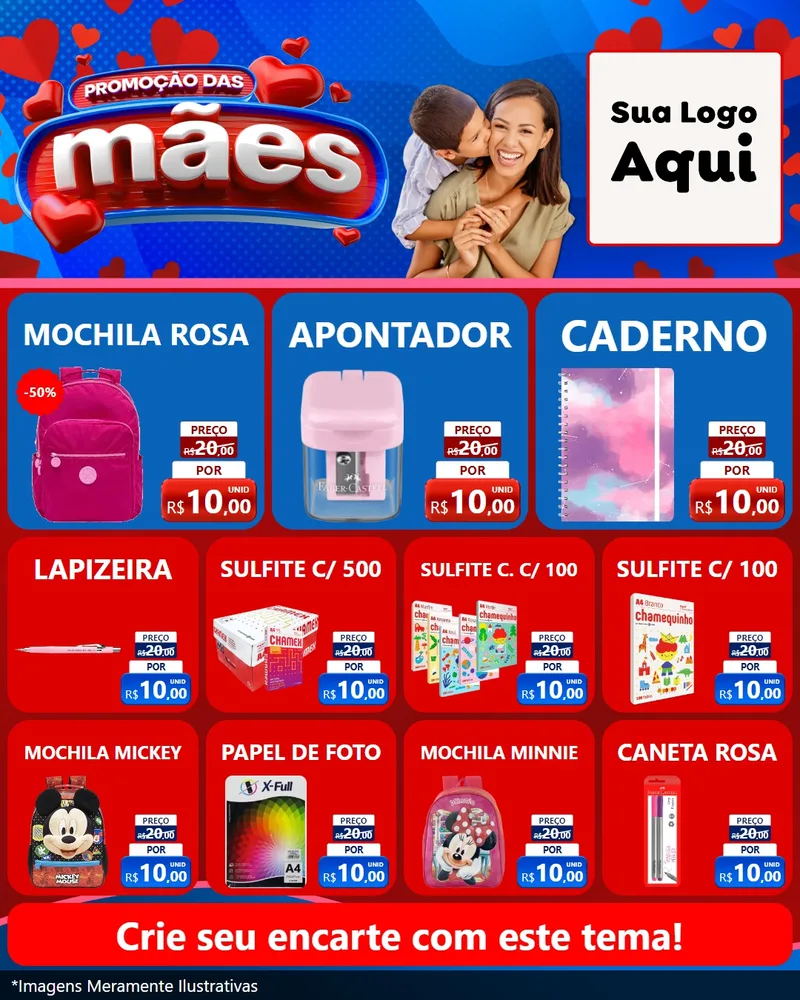 Modelo de Rede Social para Feed Instagram com o tema Promoção das Mães para Papelaria
