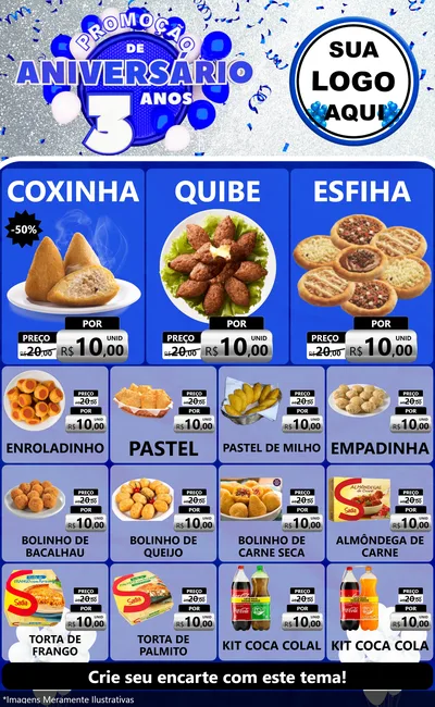 Modelo de Encarte para Encarte Grande com o tema Promoção de Aniversário - 3 Anos para Salgadaria