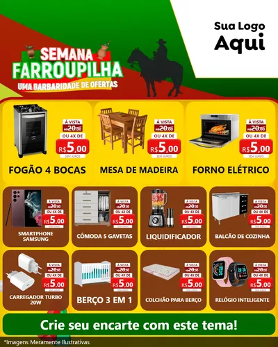 Modelo de Rede Social para Feed Instagram com o tema Semana Farroupilha - Uma Barbaridade de Ofertas para Móveis e Eletro