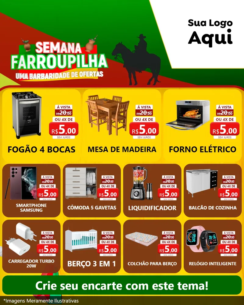 Modelo de Rede Social para Feed Instagram com o tema Semana Farroupilha - Uma Barbaridade de Ofertas para Móveis e Eletro
