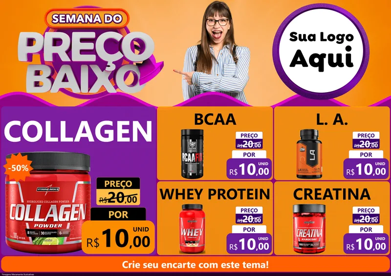 Modelo de Encarte para Encarte A4 Horizontal com o tema Semana do Preço Baixo para Suplementos alimentares