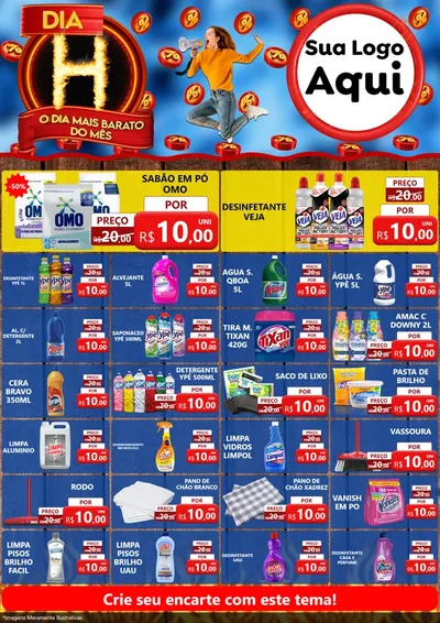 Modelo de Encarte para Encarte A4 Vertical com o tema Dia H - O Dia Mais Barato Do Mês para Produtos de Limpeza