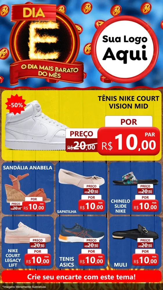 Modelo de Rede Social para Stories com o tema Dia E - O Dia Mais Barato Do Mês para Calçados