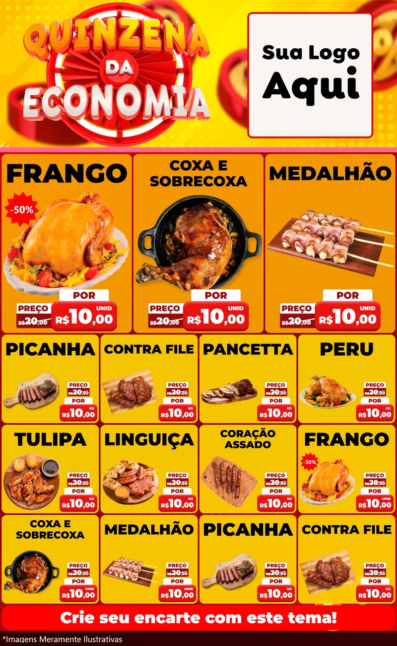 Modelo de Encarte para Encarte Grande com o tema Quinzena Da Economia para Assados