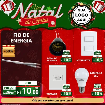 Modelo de Rede Social para Feed Facebook com o tema Um Natal de Ofertas para Materiais Elétricos