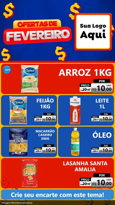 Modelo de TV para TV Vertical com o tema Ofertas de Fevereiro para Supermercado
