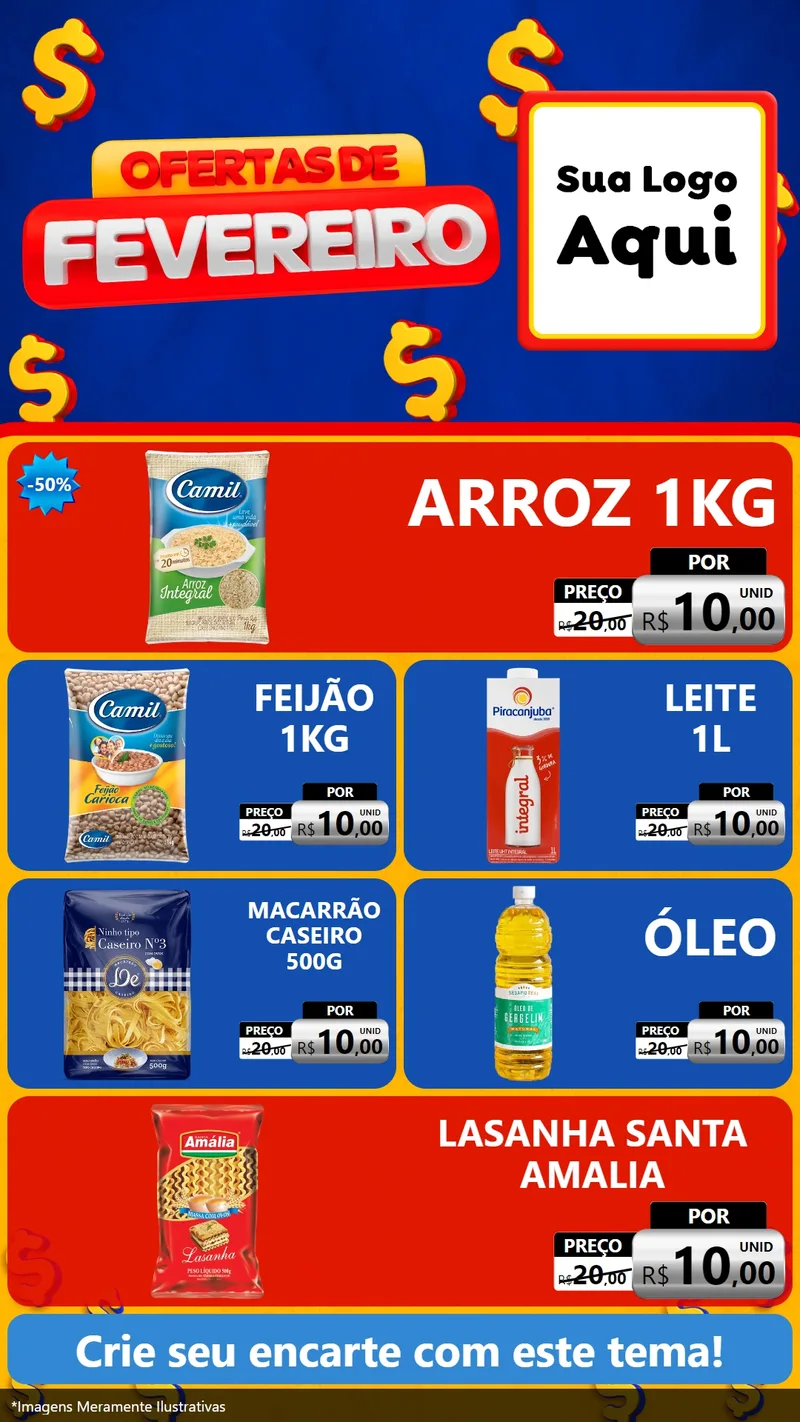 Modelo de TV para TV Vertical com o tema Ofertas de Fevereiro para Supermercado