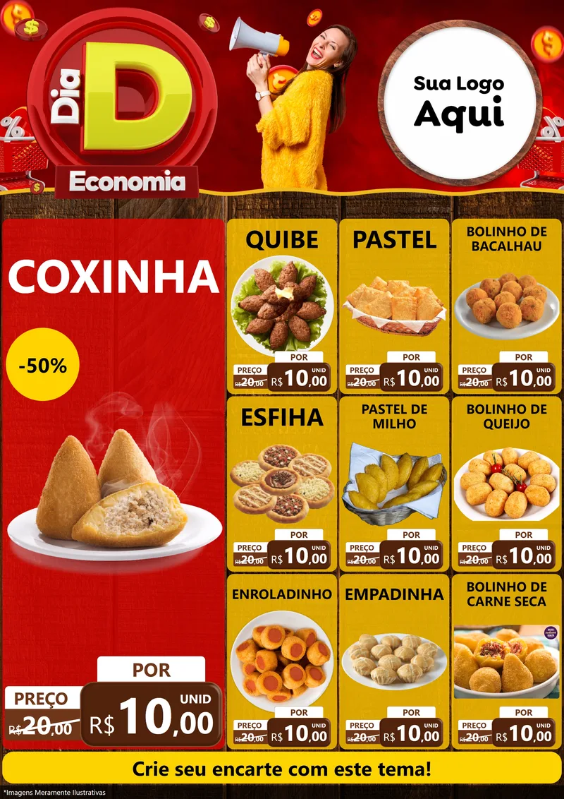Modelo de Encarte para Encarte A4 Vertical com o tema Dia D Economia para Salgadaria