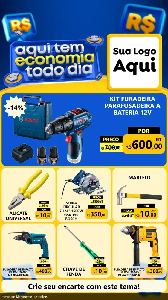 Modelo de Rede Social para Stories com o tema Aqui Tem Economia Todo Dia para Maquinas e Ferramentas