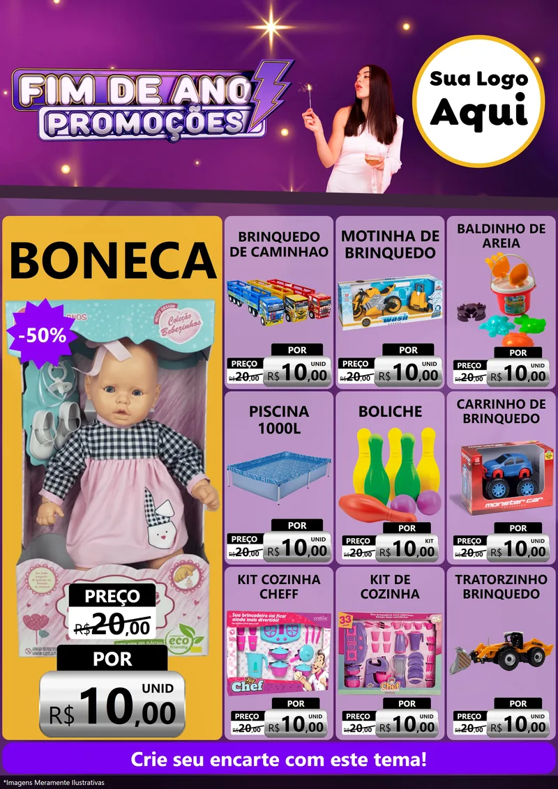 Modelo de Encarte para Encarte A4 Vertical com o tema Fim de Ano Promoções para Brinquedos