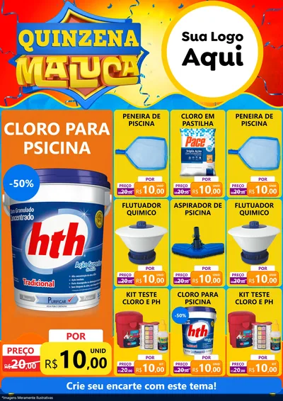 Modelo de Encarte para Encarte A4 Vertical com o tema Quinzena Maluca para Produtos para Piscina