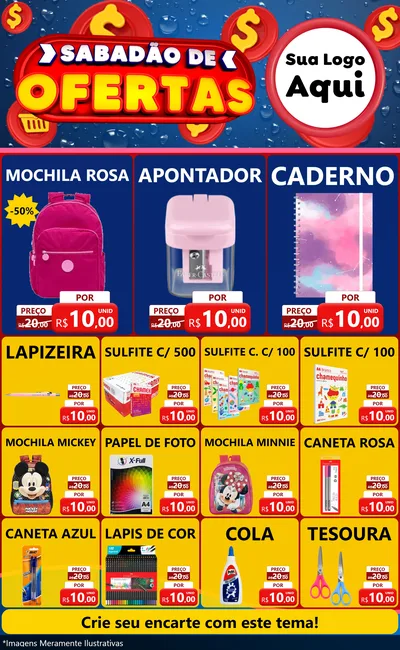 Modelo de Encarte para Encarte Grande com o tema Sabadão de Ofertas para Papelaria