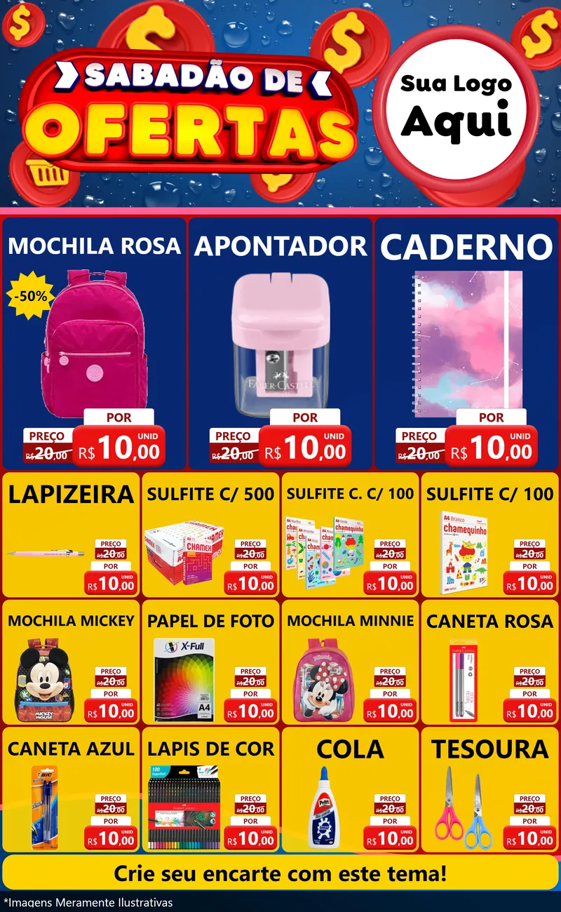 Modelo de Encarte para Encarte Grande com o tema Sabadão de Ofertas para Papelaria