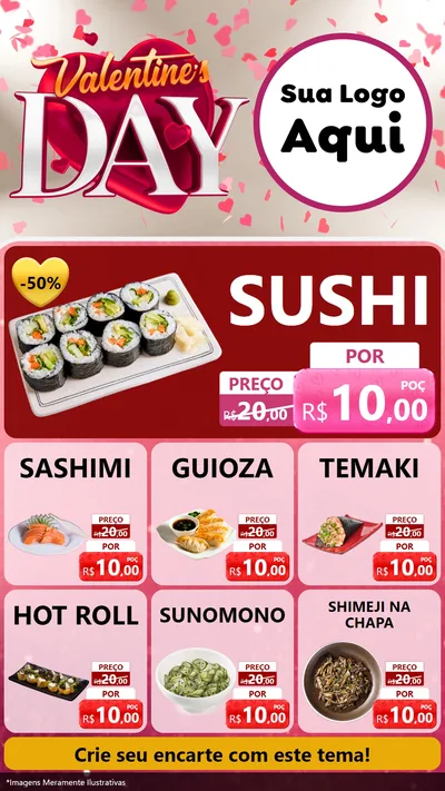 Modelo de Rede Social para Stories com o tema Valentine's Day para Comida japonesa