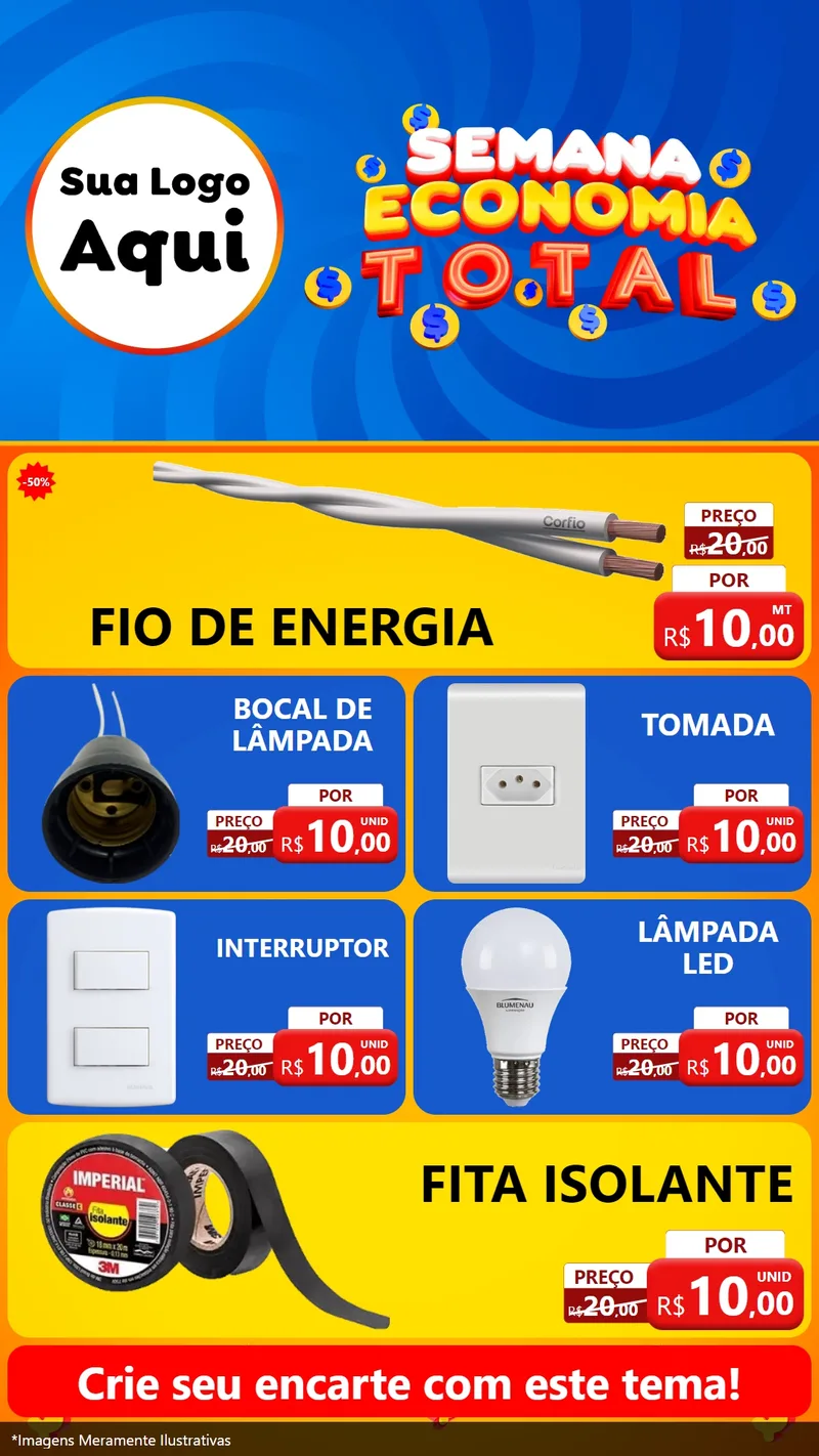 Modelo de TV para TV Vertical com o tema Semana Economia Total para Materiais Elétricos