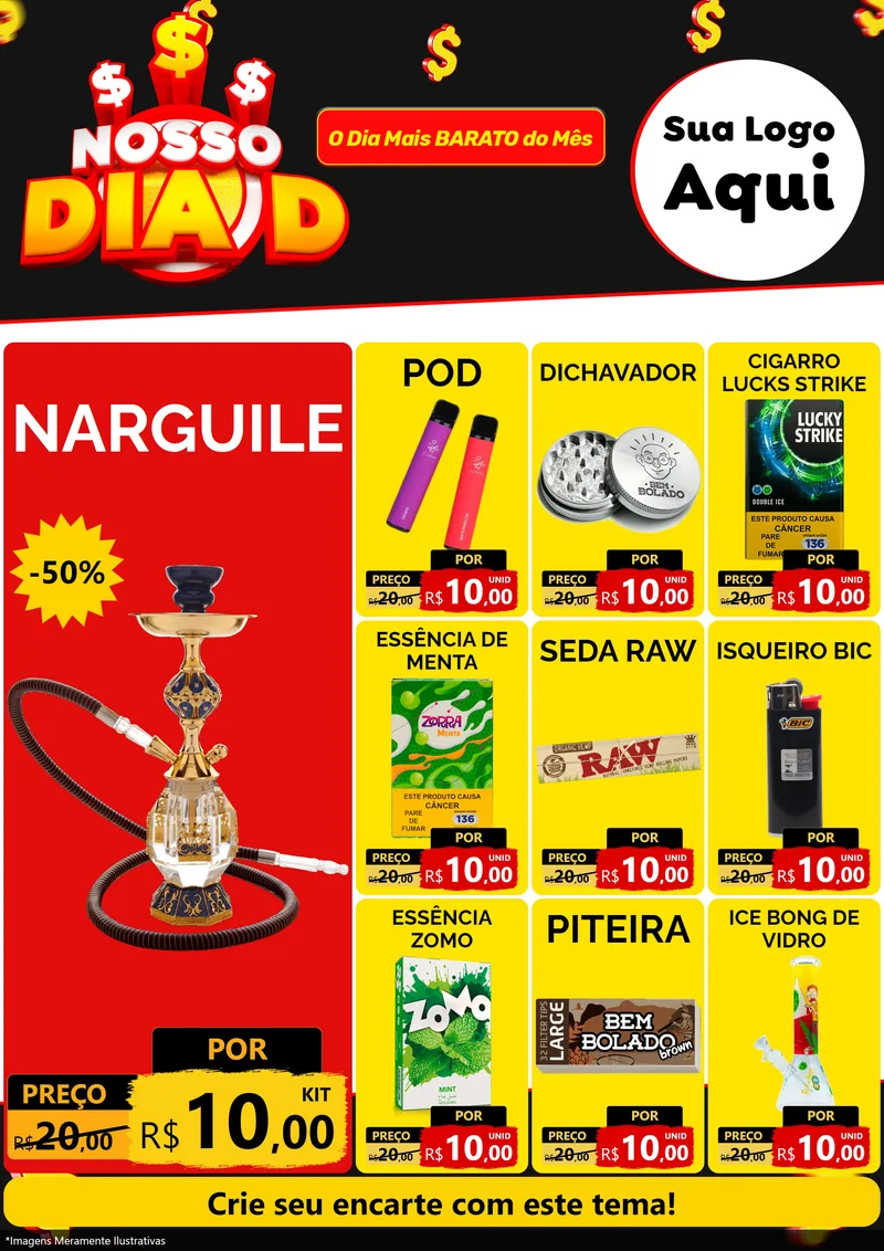 Modelo de Encarte para Encarte A4 Vertical com o tema Nosso Dia D para Tabacaria