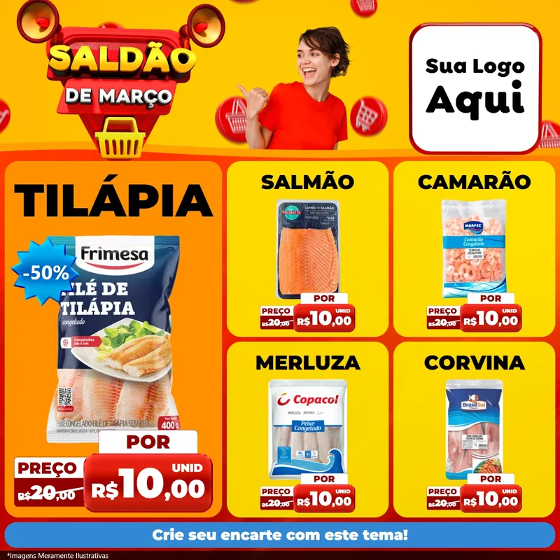 Modelo de Rede Social para Feed Facebook com o tema Saldão de Março para Peixaria