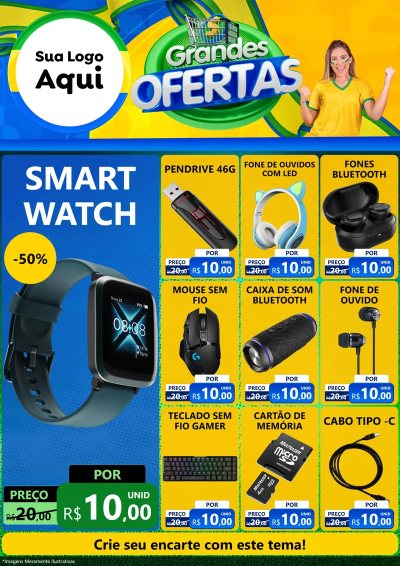 Modelo de Encarte para Encarte A4 Vertical com o tema Grandes Ofertas para Informática