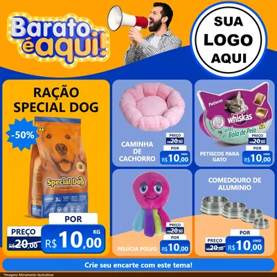 Modelo de Rede Social para Feed Facebook com o tema Barato é aqui para Pet Shop