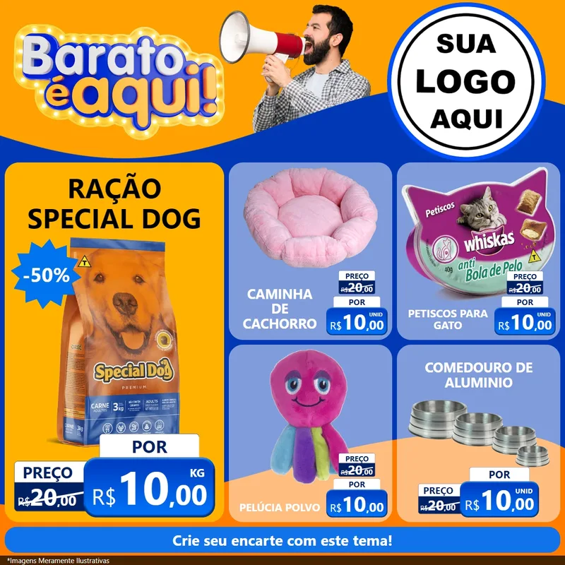 Modelo de Rede Social para Feed Facebook com o tema Barato é aqui para Pet Shop