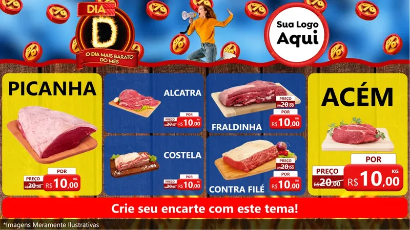 Modelo de TV para TV Horizontal com o tema Dia D - O Dia Mais Barato Do Mês para Açougue