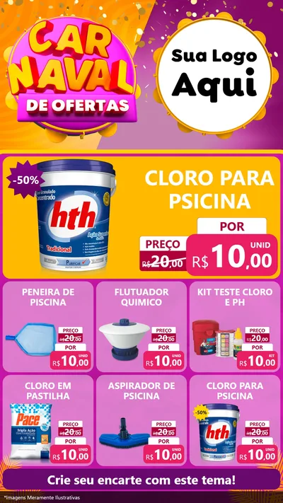 Modelo de Rede Social para Stories com o tema Carnaval de Ofertas para Produtos para Piscina