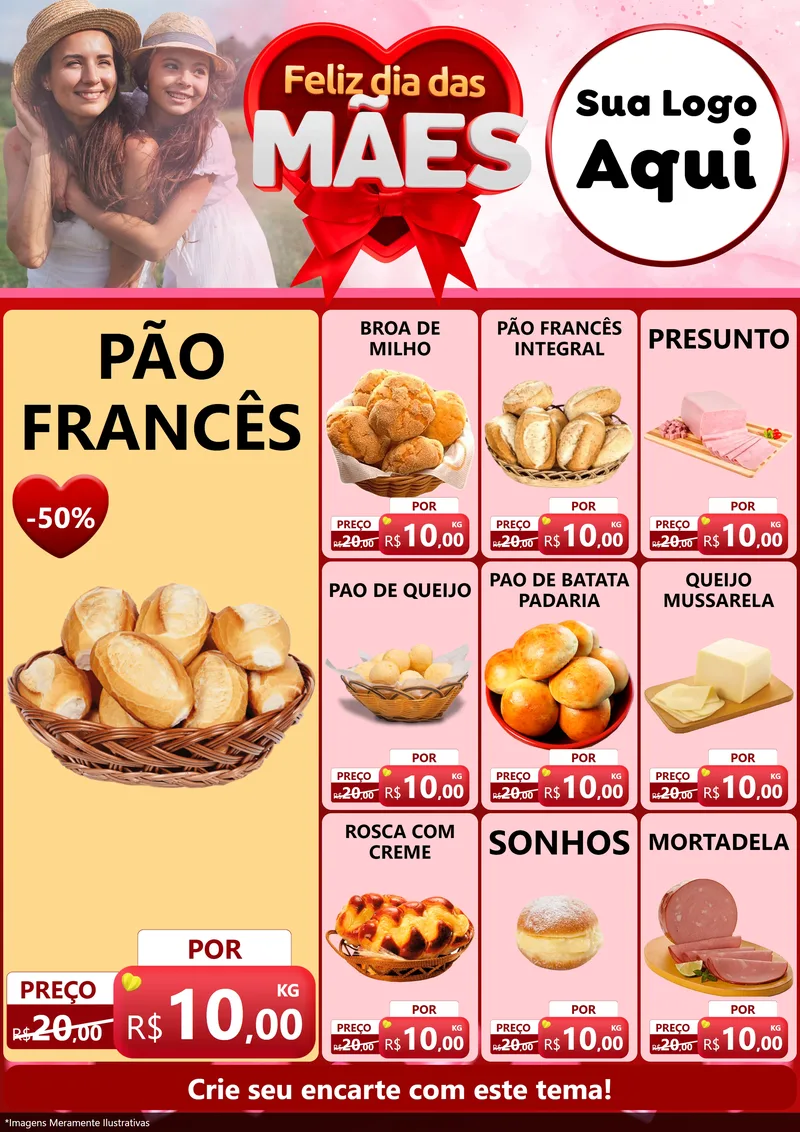 Modelo de Encarte para Encarte A4 Vertical com o tema Feliz Dia Das Mães para Padaria