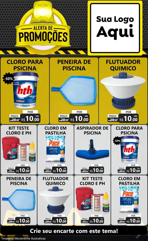 Modelo de Encarte para Encarte Grande com o tema Alerta de Promoções para Produtos para Piscina