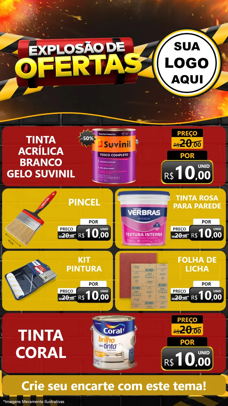 Modelo de TV para TV Vertical com o tema Explosão de Ofertas para Tintas e Ferramentas