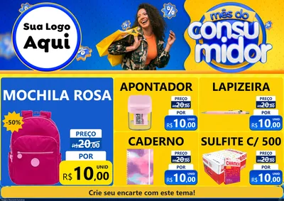 Modelo de Encarte para Encarte A4 Horizontal com o tema Mês do Consumidor para Papelaria