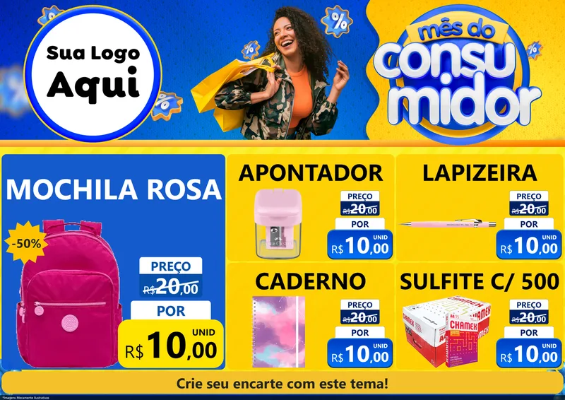 Modelo de Encarte para Encarte A4 Horizontal com o tema Mês do Consumidor para Papelaria