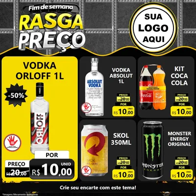Modelo de Rede Social para Feed Facebook com o tema Fim de Semana Rasga Preço para Distribuidora de bebidas