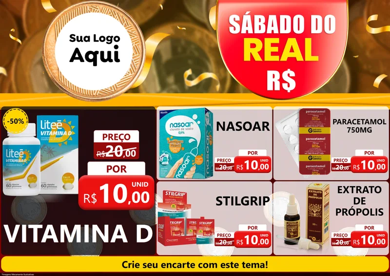 Modelo de Encarte para Encarte A4 Horizontal com o tema Sábado do Real para Farmácia