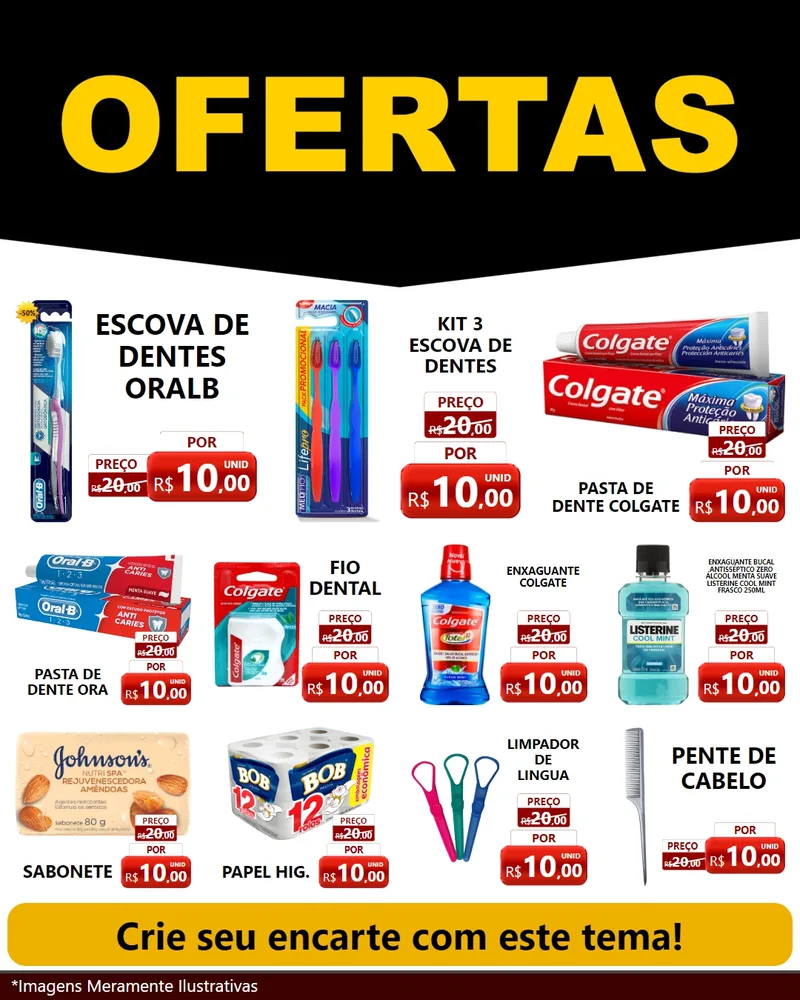 Modelo de Rede Social para Feed Instagram com o tema Ofertas Preto e Vermelho Cartaz para Higiene Pessoal