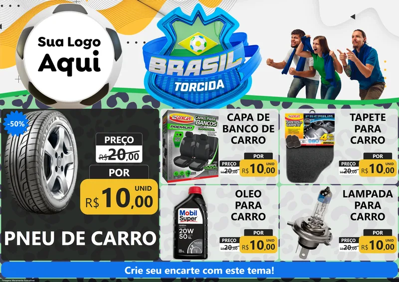 Modelo de Encarte para Encarte A4 Horizontal com o tema Brasil Torcida - Copa para Auto peças