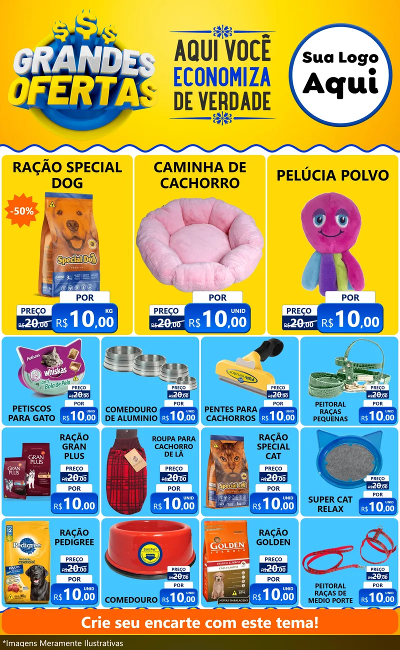 Modelo de Encarte para Encarte Grande com o tema Grandes Ofertas para Pet Shop