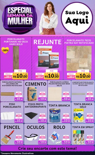 Modelo de Encarte para Encarte Grande com o tema Especial Semana da Mulher para Pisos e revestimentos