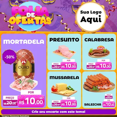 Modelo de Rede Social para Feed Facebook com o tema Folia de Ofertas para Frios e Laticínios