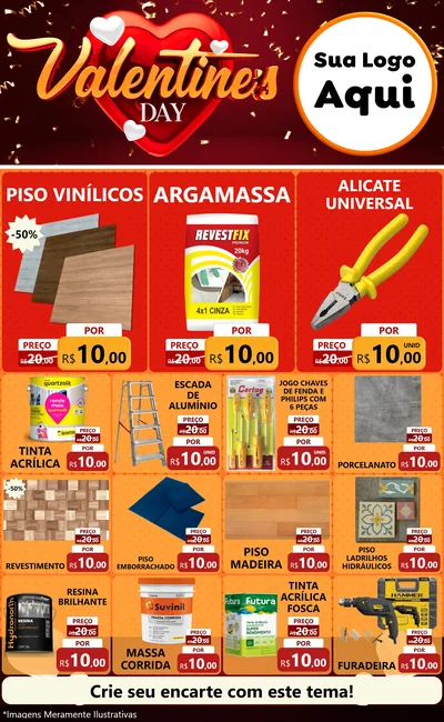 Modelo de Encarte para Encarte Grande com o tema Valentine's Day para Material para Construção