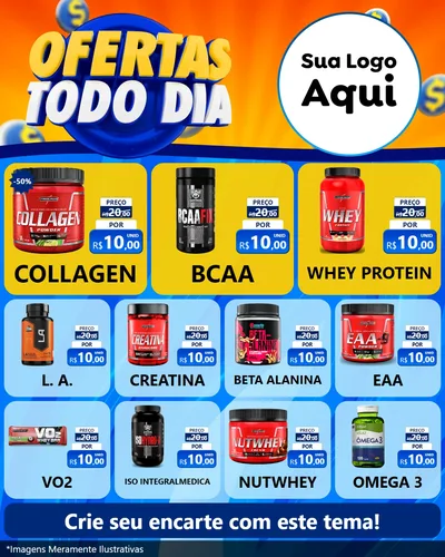 Modelo de Rede Social para Feed Instagram com o tema Ofertas Todo Dia para Suplementos alimentares